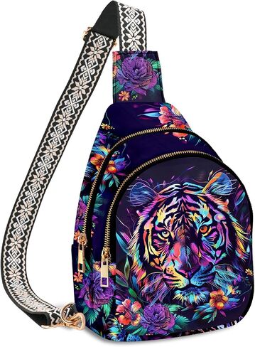 Tiger Small Leather Sling Bag for Women Crossbody Fanny Pack Travel Casual Chest Bag with Adjustable Strap in Saudi Arabia