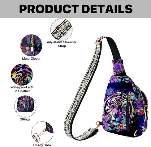 Tiger Small Leather Sling Bag for Women Crossbody Fanny Pack Travel Casual Chest Bag with Adjustable Strap in Saudi Arabia