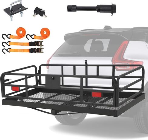حامل بضائع وصلة مقطورة، حامل بضائع قابل للطي مع قضبان جانبية عالية، حامل بضائع يناسب جهاز استقبال 2 بوصة لشاحنة RV SUV Van، سعة وزن 500 رطل، 60 بوصة طول × 24 بوصة عرض × 14.9 بوصة ارتفاع in Kuwait