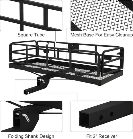 حامل بضائع وصلة مقطورة، حامل بضائع قابل للطي مع قضبان جانبية عالية، حامل بضائع يناسب جهاز استقبال 2 بوصة لشاحنة RV SUV Van، سعة وزن 500 رطل، 60 بوصة طول × 24 بوصة عرض × 14.9 بوصة ارتفاع in Kuwait
