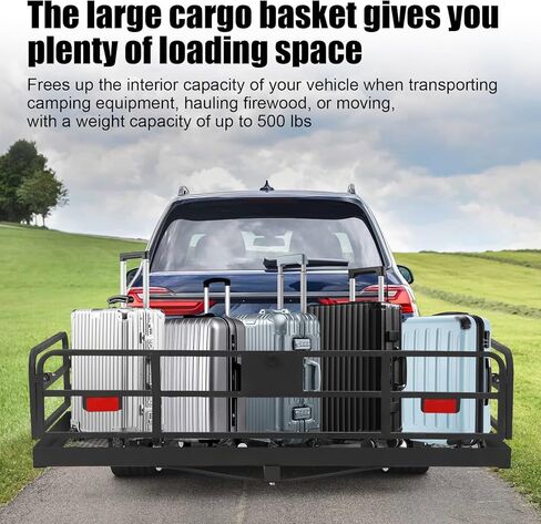 حامل بضائع وصلة مقطورة، حامل بضائع قابل للطي مع قضبان جانبية عالية، حامل بضائع يناسب جهاز استقبال 2 بوصة لشاحنة RV SUV Van، سعة وزن 500 رطل، 60 بوصة طول × 24 بوصة عرض × 14.9 بوصة ارتفاع in Kuwait