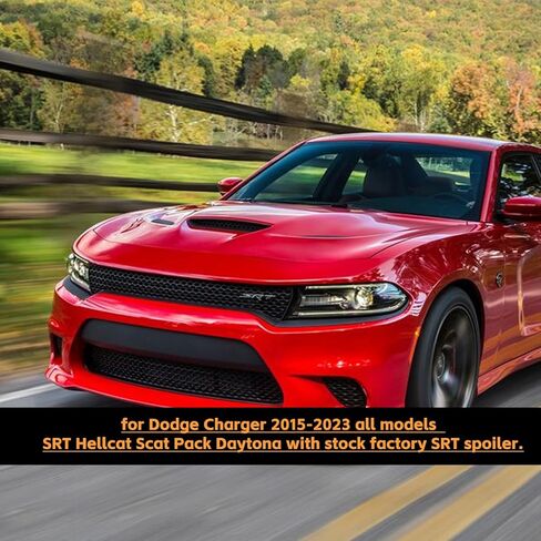 Venom V1 Series Rear Wickerbill Spoiler for Dodge Charger 2015-2023 SRT Scat Pack Hellcat Daytona -2 قطعة إضافية على نمط Wicker Bill Spoiler مع أداة RivNut، أسود لامع in Kuwait