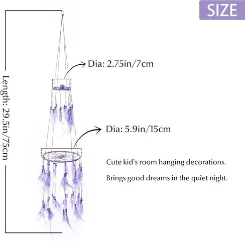 Kids Dream Catcher Wall Decor Purple Feather Baby Dreamcatcher Handmade Toddler Kids Bedroom Decor Child Dream Catcher Wall Hanging with Flower for Nursery Boys Girls Birthday Gift(2 Hanging Rings) in Saudi Arabia