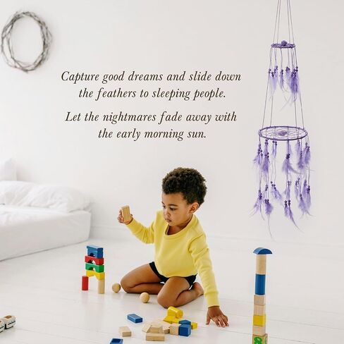 Kids Dream Catcher Wall Decor Purple Feather Baby Dreamcatcher Handmade Toddler Kids Bedroom Decor Child Dream Catcher Wall Hanging with Flower for Nursery Boys Girls Birthday Gift(2 Hanging Rings) in Saudi Arabia