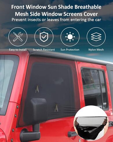 تظليل نافذة أمامية شبكية قابلة للتنفس لشاشات النوافذ الجانبية للتخييم/الحيوانات الأليفة، مظلة شمسية للحماية من الأشعة فوق البنفسجية مناسبة لسيارة جيب رانجلر TJ JK JL وGladiator JT 1997-2022، أسود، قطعتين in Kuwait