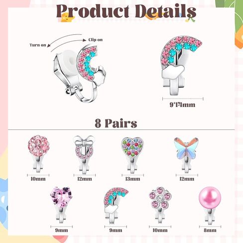 Yowivon Clip on Earrings for Girls Women Silver Non Pierced Cubic Zirconia Cute Earrings Heart Star Butterfly Flower Pearl Ball Colorful Hypoallergenic Stud Earring Set for Teen in Saudi Arabia