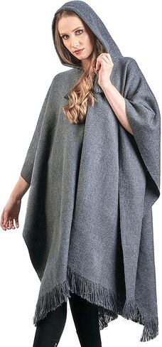 INTI ALPACA Alpaca Hooded Poncho for Women- Wool Cape with Hood - Winter Long Poncho - Comfortable House Coat-Solid Color in Kuwait