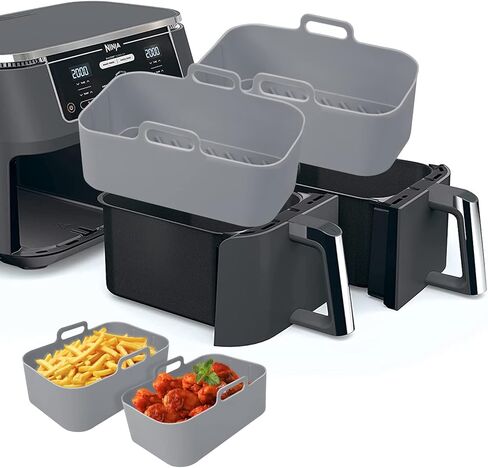 بطانات سيليكون للمقلاة الهوائية - قطعتان من وعاء السيليكون للمقلاة الهوائية، بطانات مقلاة هوائية من السيليكون قابلة لإعادة الاستخدام، آمنة للطعام وغير لاصقة، ملحقات سلة مقلاة الهواء البديلة، صينية الخبز للنينجا المزدوج Dz201 Dualzone in Kuwait