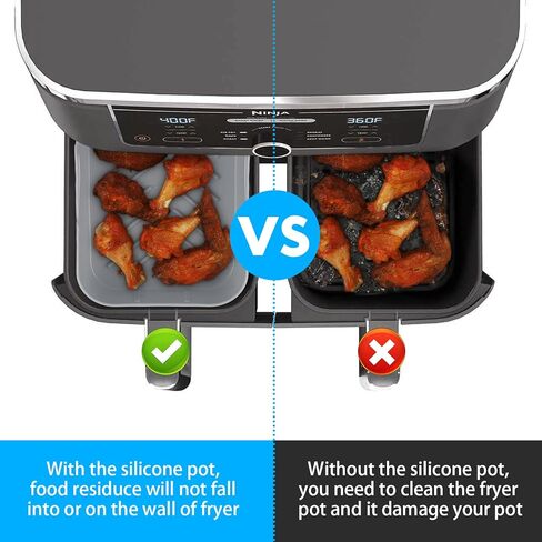 بطانات سيليكون للمقلاة الهوائية - قطعتان من وعاء السيليكون للمقلاة الهوائية، بطانات مقلاة هوائية من السيليكون قابلة لإعادة الاستخدام، آمنة للطعام وغير لاصقة، ملحقات سلة مقلاة الهواء البديلة، صينية الخبز للنينجا المزدوج Dz201 Dualzone in Kuwait