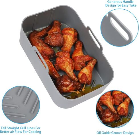 بطانات سيليكون للمقلاة الهوائية - قطعتان من وعاء السيليكون للمقلاة الهوائية، بطانات مقلاة هوائية من السيليكون قابلة لإعادة الاستخدام، آمنة للطعام وغير لاصقة، ملحقات سلة مقلاة الهواء البديلة، صينية الخبز للنينجا المزدوج Dz201 Dualzone in Kuwait