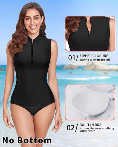 WOWENY ملابس السباحة النسائية طفح الحرس Buit-in Bra Tankini ملابس السباحة بلا أكمام قمصان السباحة ثوب السباحة بدون قيعان in Kuwait