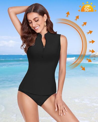 WOWENY ملابس السباحة النسائية طفح الحرس Buit-in Bra Tankini ملابس السباحة بلا أكمام قمصان السباحة ثوب السباحة بدون قيعان in Kuwait