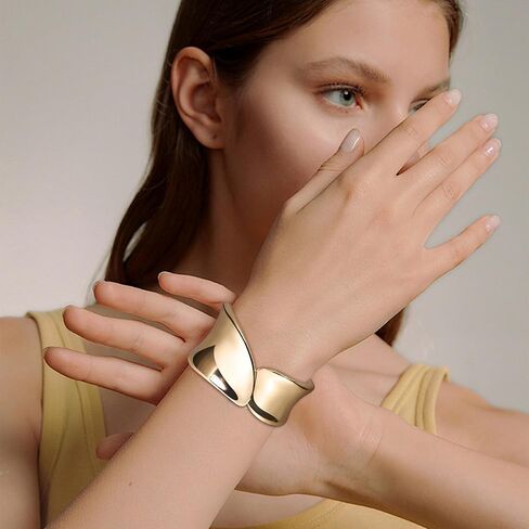 1-3PCS 18K Gold Plated Cuff Bracelets for Women Chunky Wide Bangle Bracelet Irregular Wrist Cuff Wrap Bracelet Trendy Open Cuff Bracelets in Kuwait