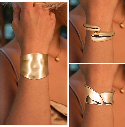 1-3PCS 18K Gold Plated Cuff Bracelets for Women Chunky Wide Bangle Bracelet Irregular Wrist Cuff Wrap Bracelet Trendy Open Cuff Bracelets in Kuwait