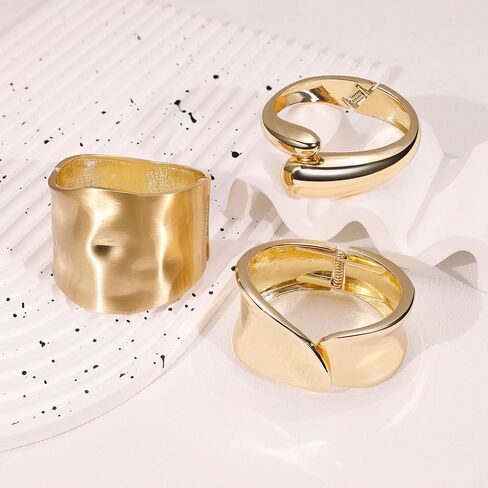 1-3PCS 18K Gold Plated Cuff Bracelets for Women Chunky Wide Bangle Bracelet Irregular Wrist Cuff Wrap Bracelet Trendy Open Cuff Bracelets in Kuwait