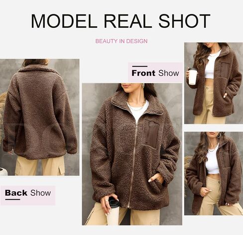 Dokotoo Womens Winter Trendy Full Zipper Fleece Jackets Long Sleeve Relaxed Warm Teddy Coats with Pockets in Saudi Arabia