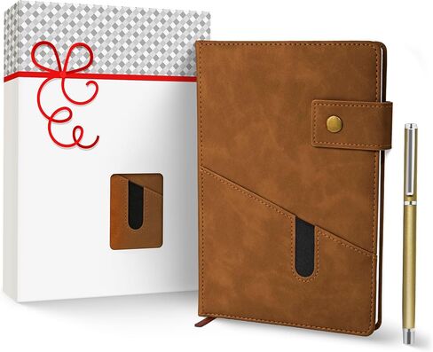 Promot PU Leather Notebook with Pen - A5 Lined Daily Journals for Writing Men Women, Executive Hardcover Notebook for Work, Travel Diary, Gift Idea, 200 Pages, Elastic Pocket, Bookmark, Strap, Brown in Saudi Arabia