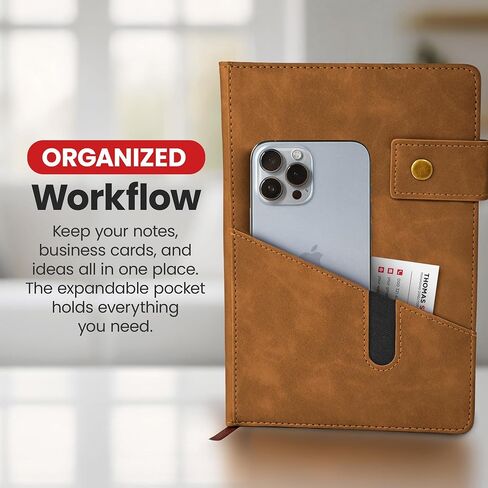 Promot PU Leather Notebook with Pen - A5 Lined Daily Journals for Writing Men Women, Executive Hardcover Notebook for Work, Travel Diary, Gift Idea, 200 Pages, Elastic Pocket, Bookmark, Strap, Brown in Saudi Arabia