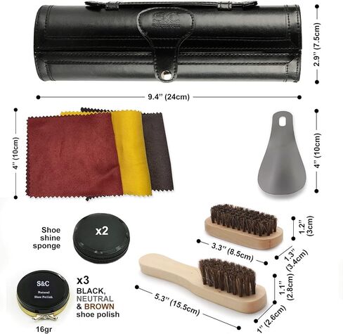مجموعة أدوات العناية بالأحذية الفاخرة من ستون آند كلارك - مجموعة أدوات تلميع الأحذية المحايدة مع مجموعة تلميع الأحذية الجلدية المكونة من 12 قطعة in Kuwait