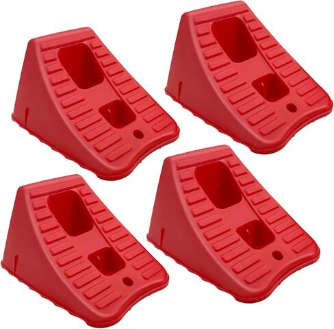 Wheel Chocks Heavy Duty for Travel Trailers, 2 Pair Non Slip Red Wheel Wedge Stackable, Lightweight Wheel Stoppers for Cars Campers Trucks RVs, 8.1"×5.1"×4.5", 4 Packs, Red in Kuwait