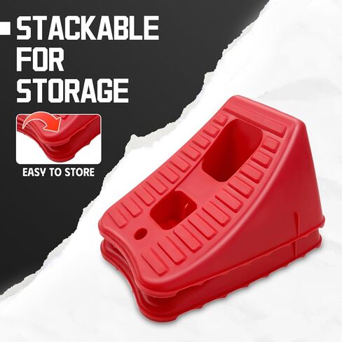 Wheel Chocks Heavy Duty for Travel Trailers, 2 Pair Non Slip Red Wheel Wedge Stackable, Lightweight Wheel Stoppers for Cars Campers Trucks RVs, 8.1"×5.1"×4.5", 4 Packs, Red in Kuwait