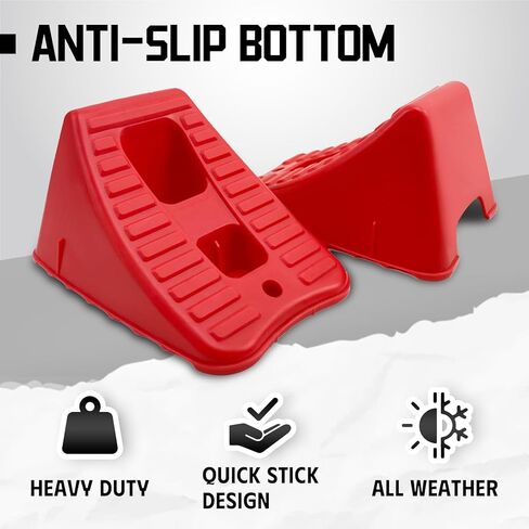 Wheel Chocks Heavy Duty for Travel Trailers, 2 Pair Non Slip Red Wheel Wedge Stackable, Lightweight Wheel Stoppers for Cars Campers Trucks RVs, 8.1"×5.1"×4.5", 4 Packs, Red in Kuwait