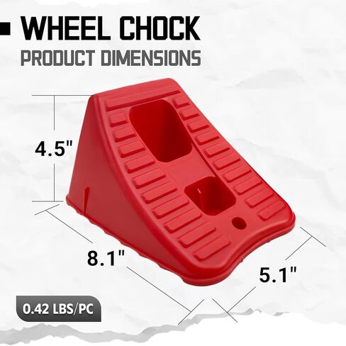 Wheel Chocks Heavy Duty for Travel Trailers, 2 Pair Non Slip Red Wheel Wedge Stackable, Lightweight Wheel Stoppers for Cars Campers Trucks RVs, 8.1"×5.1"×4.5", 4 Packs, Red in Kuwait