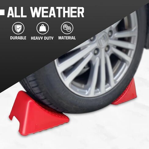 Wheel Chocks Heavy Duty for Travel Trailers, 2 Pair Non Slip Red Wheel Wedge Stackable, Lightweight Wheel Stoppers for Cars Campers Trucks RVs, 8.1"×5.1"×4.5", 4 Packs, Red in Kuwait