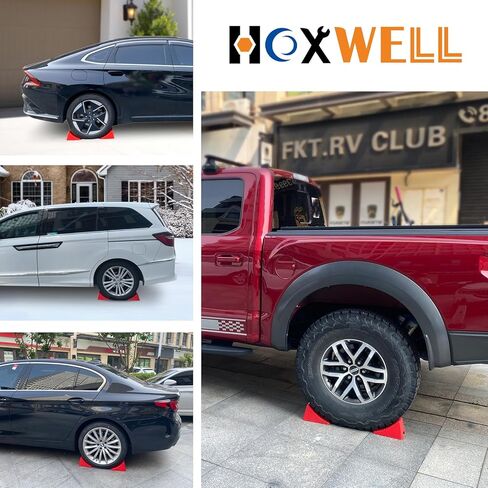 Wheel Chocks Heavy Duty for Travel Trailers, 2 Pair Non Slip Red Wheel Wedge Stackable, Lightweight Wheel Stoppers for Cars Campers Trucks RVs, 8.1"×5.1"×4.5", 4 Packs, Red in Kuwait