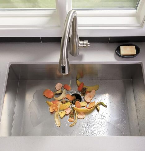 GE Batch Feed Garbage Disposal, 3/4 Horsepower & 2,700+ RPM, Good for Grinding: Small Bones, Vegetable Peels, & Fruit Pits, Easy Install Kit Included, Non-Corded, Recommended for Daily Cooking in Saudi Arabia