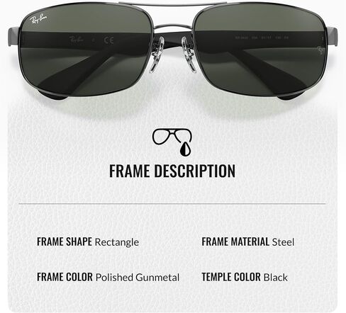 نظارات شمسية Ray-Ban RB3445 مستطيلة مع مجموعة نظارات - وسادات أنف قابلة للتعديل - نظارات شمسية كلاسيكية مثالية للارتداء الرسمي والعادي in Kuwait