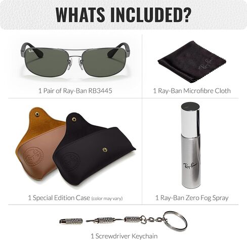 نظارات شمسية Ray-Ban RB3445 مستطيلة مع مجموعة نظارات - وسادات أنف قابلة للتعديل - نظارات شمسية كلاسيكية مثالية للارتداء الرسمي والعادي in Kuwait