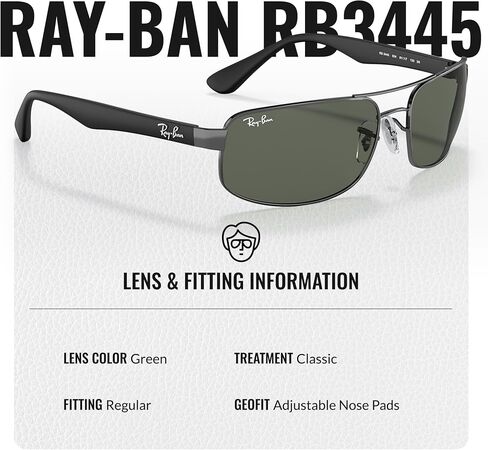 نظارات شمسية Ray-Ban RB3445 مستطيلة مع مجموعة نظارات - وسادات أنف قابلة للتعديل - نظارات شمسية كلاسيكية مثالية للارتداء الرسمي والعادي in Kuwait