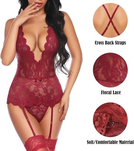 طقم لانجري نسائي برباط مقاس كبير مع أشرطة رباط قطعة واحدة تيدي مع لباس داخلي لعيد الميلاد وعيد الحب in Kuwait