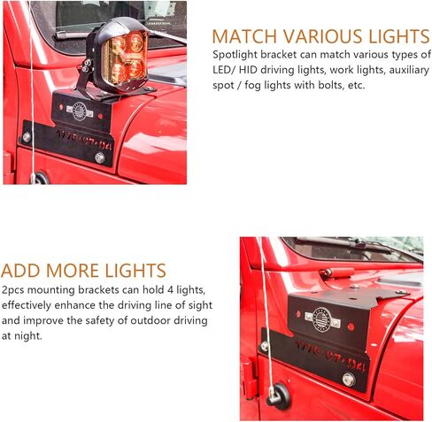 لـ Jeep Cowl Pillar Pod Light Mount على الزجاج الأمامي المكعب LED دعامات إضاءة لـ 2018-2023 Jeep Wrangler JL & Gladiator JT - زوج (لا يناسب طراز Gladiator Mojave) in Kuwait