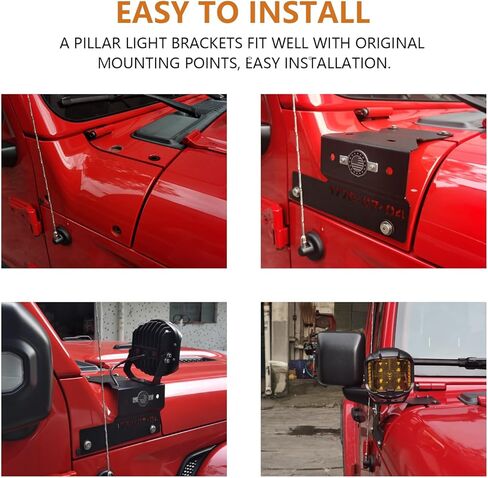 لـ Jeep Cowl Pillar Pod Light Mount على الزجاج الأمامي المكعب LED دعامات إضاءة لـ 2018-2023 Jeep Wrangler JL & Gladiator JT - زوج (لا يناسب طراز Gladiator Mojave) in Kuwait