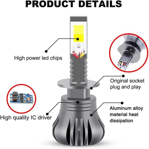 مصابيح ستروب فلاش LED بيضاء H1 ضوء ضباب فائق السطوع أو مصابيح القيادة أثناء النهار (مصابيح DRL) بديلة للسيارات والشاحنات وسيارات الدفع الرباعي والشاحنات الصغيرة in Kuwait