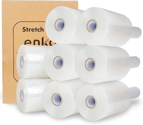 enKo 8 Pack 5" Mini Roll Stretch Film with Easy Grip Handle (8000ft | 1000ft/Roll) - Includes 800pcs Fragile Labels in Saudi Arabia