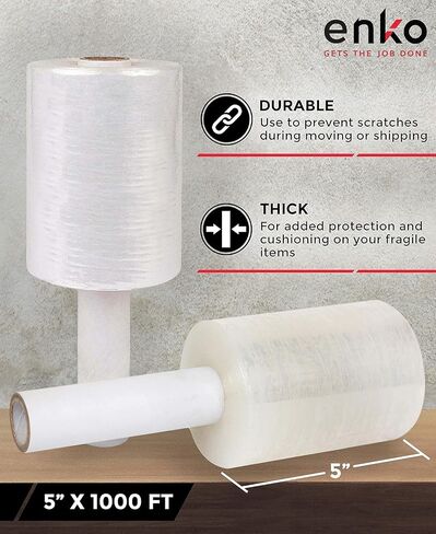 enKo 8 Pack 5" Mini Roll Stretch Film with Easy Grip Handle (8000ft | 1000ft/Roll) - Includes 800pcs Fragile Labels in Saudi Arabia