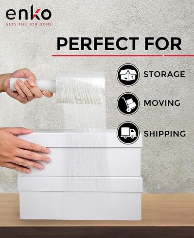 enKo 8 Pack 5" Mini Roll Stretch Film with Easy Grip Handle (8000ft | 1000ft/Roll) - Includes 800pcs Fragile Labels in Saudi Arabia