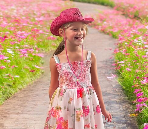 Funky Junque Kids Cowboy Hat Adjustable Toddler Sun Hat Straw Beach Mini Western Cowgirl Hat Girls Boys 3-10 Years in Saudi Arabia