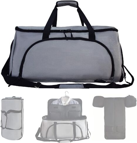Convertible Duffle Garment Bag, 4 in 1 Garment Bag with Shoulder Strap, Garment Duffle Bags for Travel, Carry on Garment Duffel Bag for Men, Foldable Duffel Suit Bag for Business, Light Grey in Saudi Arabia