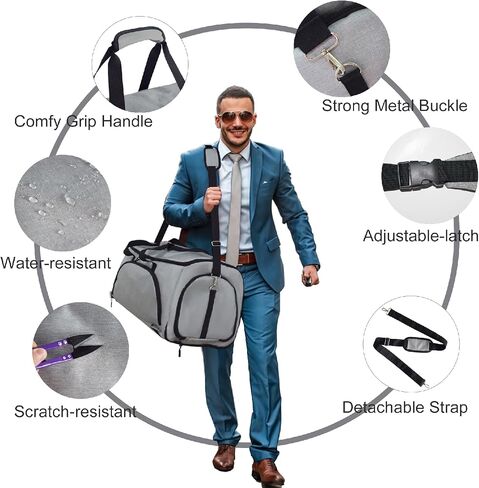Convertible Duffle Garment Bag, 4 in 1 Garment Bag with Shoulder Strap, Garment Duffle Bags for Travel, Carry on Garment Duffel Bag for Men, Foldable Duffel Suit Bag for Business, Light Grey in Saudi Arabia
