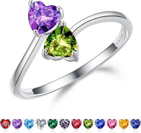 Iefil Adjustable Birthstone Ring for Women - 925 Sterling Silver Double Birthstone Rings, Anniversary Birthday Gifts for Women, Mothers Day Christmas Jewelry Gifts for Her Wife Mom in Saudi Arabia