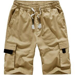 Mens Casual Shorts Elastic Waist Cargo Shorts Causal Work Shorts with 6 Pockets