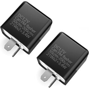 2 PCS Car FM Relay, DC 12V Two-pin Adjustable Frequency Plug-and-Play Steering Flasher Relay, Portable Back-Clip Hazard Warning Accessory, Compatible with Most Cars Motorcycles (Black)
