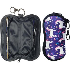 Soft Sunglasses Case,2 Interlayers,Accommodate 2 Eyeglasses, Fashion&Portable for Travel, Zippered&Keychain Design