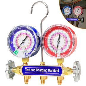42001 Charging Manifold and Test, 2 Valve, A/C Manifold Gauge, with 3-1/8" Gauge, Large Double Gauges, for Refrigerant Type R-22, R-404A, R-410A