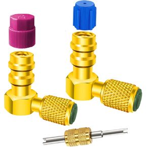 R12 to R134A High/Low AC Fitting Port Retrofit Conversion Adapter, R12 to R134A AC Fitting Adapter Kit, Quick Coupler Valve A/C 90° Fitting, R12 to R134a Conversion Kit for A/C Refrigerant System