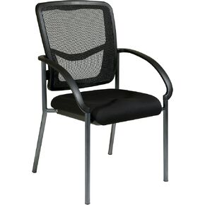 Office Star ProGrid Deluxe Stackable Visitor's Chair with Breathable Back and Padded Lumbar Support Seat, with Rolling Casters, Titanium Base, Coal FreeFlex